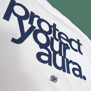 Vintage White "protect your aura." Tee